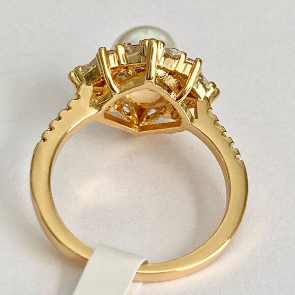 Art Deco Cubic Zirconia White Pearl Cocktail Ring Yellow Gold Plated Size 7 8 9 - Picture 6 of 15
